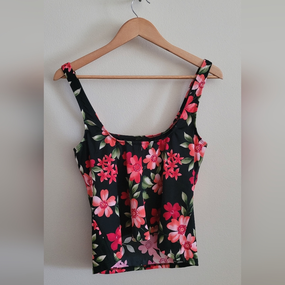 Lands' End Lined Floral Tankini Top, Women's 16 Regular, Black with Pink Floral - Picture 6 of 8